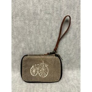 Mona B Wristlet Wallet Brown Upcycled Canvas Vintage Bicycle 1889 Graphic